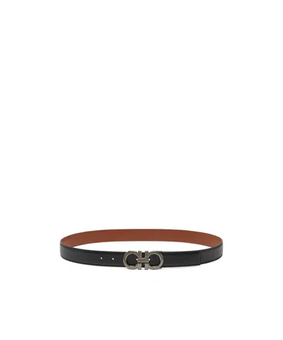 Ferragamo Reversible And Adjustable Gancini Belt In Black