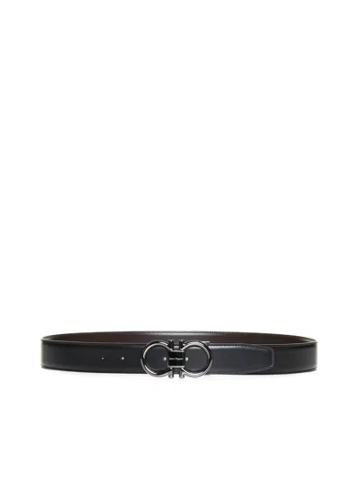 Ferragamo Reversible And Adjustable Gancini Belt In Black