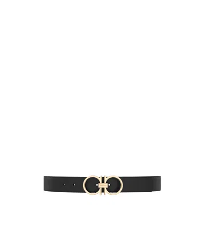 Ferragamo Reversible And Adjustable Gancini Belt In Black