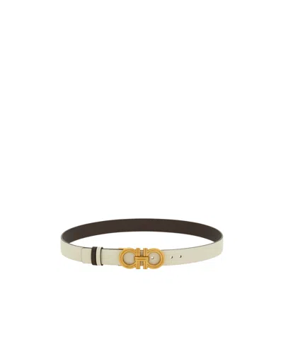 Ferragamo Reversible And Adjustable Gancini Belt In White