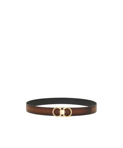 Ferragamo Reversible And Adjustable Gancini Belt In Brown