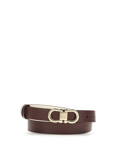 Ferragamo Reversible And Adjustable Gancini Belt In Burgundy