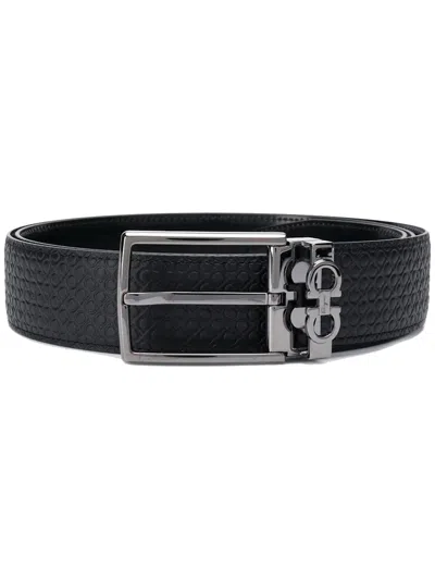 Pre-owned Ferragamo Reversible And Adjustable Gancini Belt 718382 In Black
