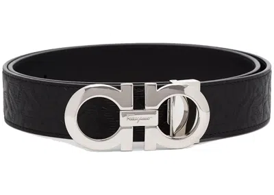 Pre-owned Ferragamo Reversible And Adjustable Gancini Belt 724127 In Black