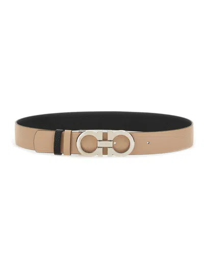 Ferragamo Reversible And Adjustable Gancini Belt In Brown