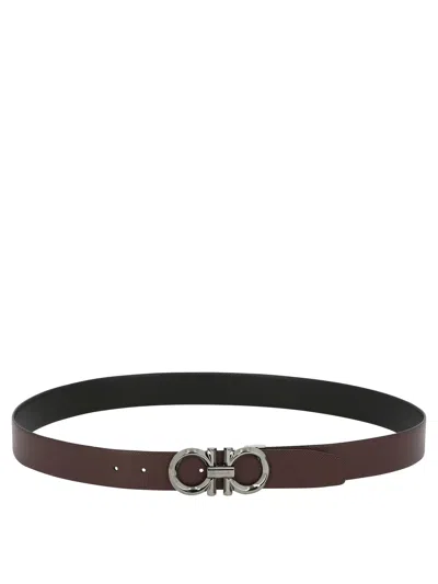 Ferragamo Reversible And Adjustable Gancini Belt Belts Black In Brown
