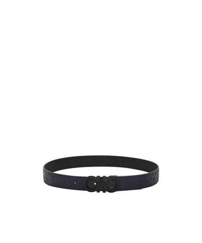 Ferragamo Reversible And Adjustable Gancini Belt In Black