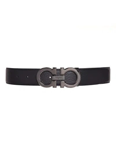 Ferragamo Reversible And Adjustable Gancini Belt In Black