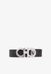 Ferragamo Reversible And Adjustable Gancini Belt In Black
