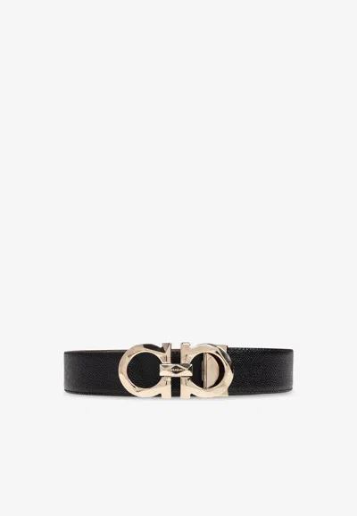 Ferragamo Reversible And Adjustable Gancini Belt In Black