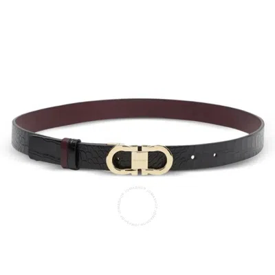 Ferragamo Reversible And Adjustable Gancini Belt In Black