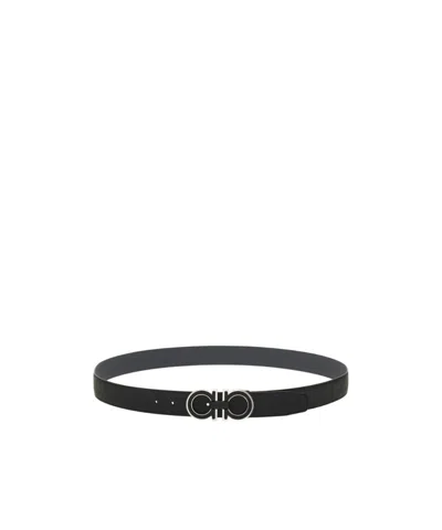 Ferragamo Reversible And Adjustable Gancini Belt In Black