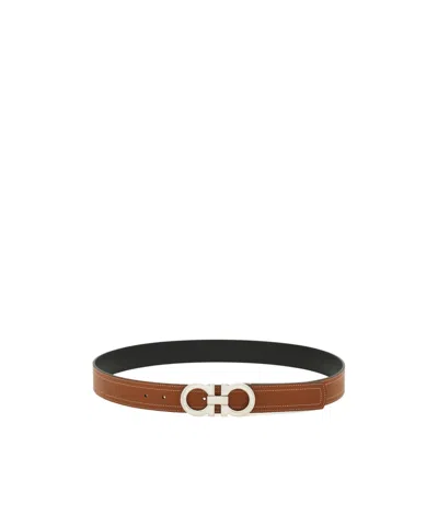 Ferragamo Reversible And Adjustable Gancini Belt In Brown