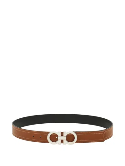Ferragamo Reversible And Adjustable Gancini Belt In Black