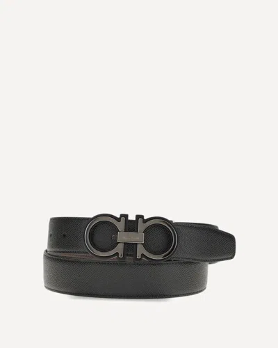 Ferragamo Reversible And Adjustable Gancini Belt In Black