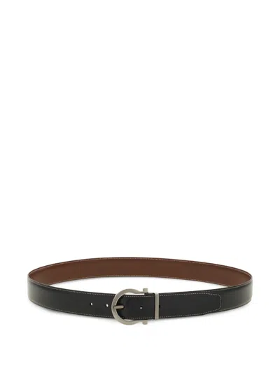 Ferragamo Reversible And Adjustable Gancini Belt In Black
