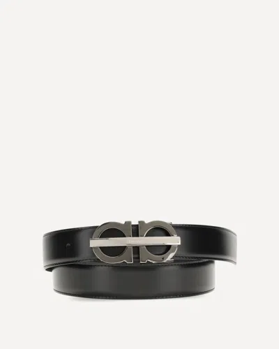 Ferragamo Reversible And Adjustable Gancini Belt In Black