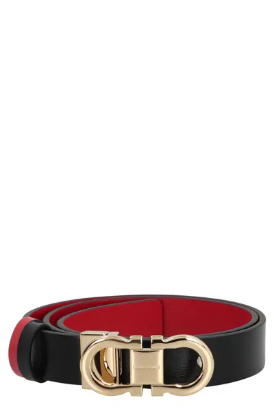 Ferragamo Reversible And Adjustable Gancini Belt In Black
