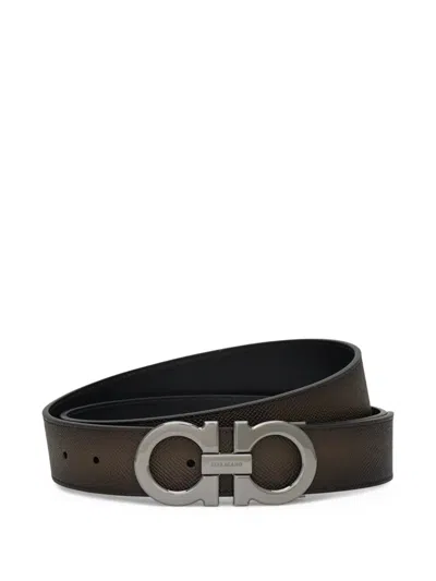 Ferragamo Reversible And Adjustable Gancini Belt In Black