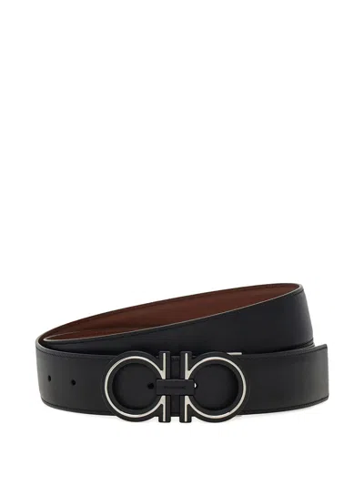 Ferragamo Reversible And Adjustable Gancini Belt In Black