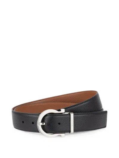 Ferragamo Reversible And Adjustable Gancini Belt In Black
