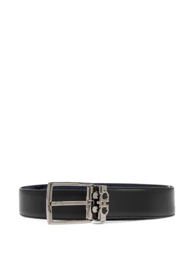 Ferragamo Reversible And Adjustable Gancini Belt In Black