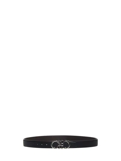 Ferragamo Reversible And Adjustable Gancini Belt In Black