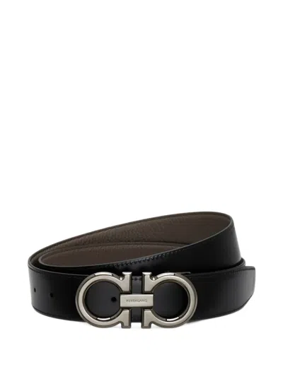 Ferragamo Reversible And Adjustable Gancini Belt In Black