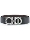Ferragamo Reversible Belt With Brushed Finish Gancini In Black