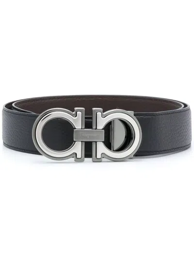 FERRAGAMO GRAINED LEATHER REVERSIBLE GANCINI BELT