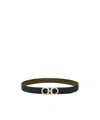 Ferragamo Reversible Hammered Leather Gancini Belt In Black/olive Green