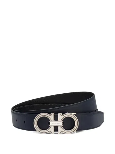 Ferragamo Reversible And Adjustable Gancini Belt In Blue