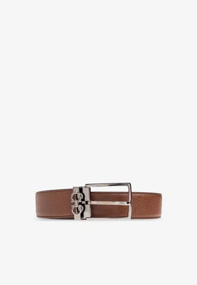 Ferragamo Reversible And Adjustable Gancini Belt In Brown
