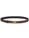 Ferragamo Adjustable Reversible Slim Belt Gancini In Brown
