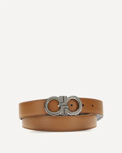 Ferragamo Reversible And Adjustable Gancini Belt In Brown