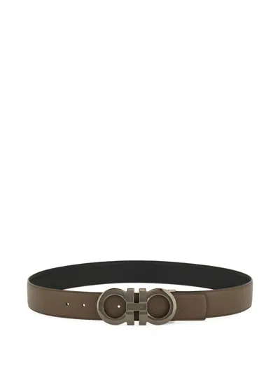 Ferragamo Reversible And Adjustable Gancini Belt In Brown