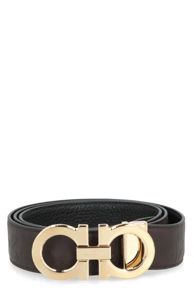 Ferragamo Reversible And Adjustable Gancini Belt In Brown