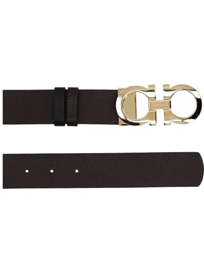 Ferragamo Reversible And Adjustable Gancini Belt In Brown