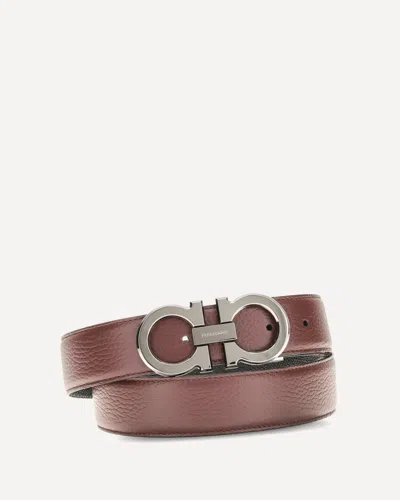 Ferragamo Reversible And Adjustable Gancini Belt In Brown
