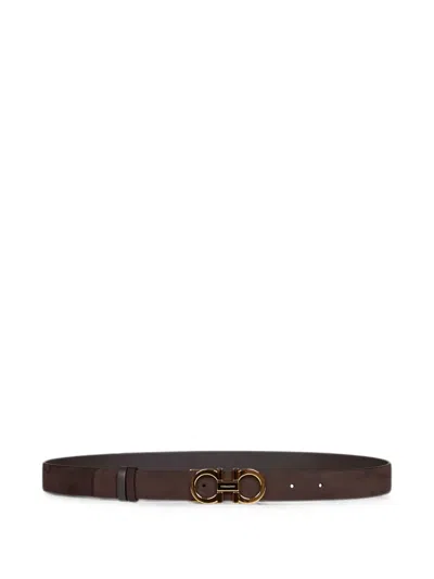 Ferragamo Reversible And Adjustable Gancini Belt In Brown