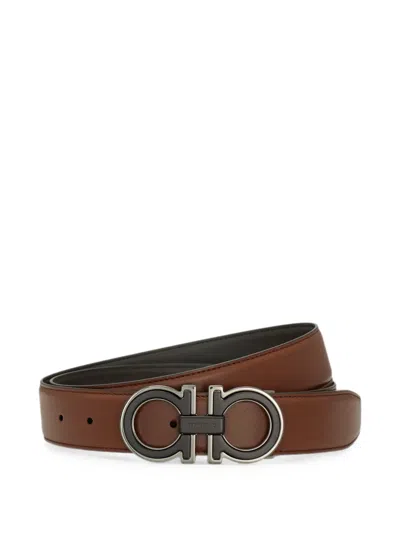 Ferragamo Reversible And Adjustable Gancini Belt In Brown