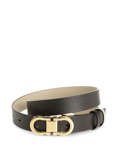 Ferragamo Reversible And Adjustable Gancini Belt In Brown