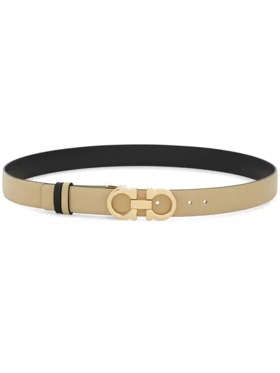 Ferragamo Reversible And Adjustable Gancini Belt H In Stone