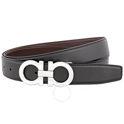 Ferragamo Reversible And Adjustable Gancini Belt In Black And Brown In Brown/black