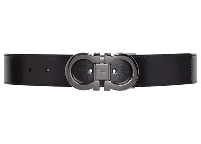Pre-owned Ferragamo Reversible And Adjustable Gancini Belt In Black/auburn