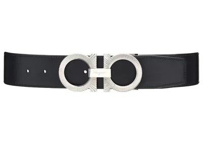 Pre-owned Ferragamo Reversible And Adjustable Gancini Belt In Black/big Sur Soil