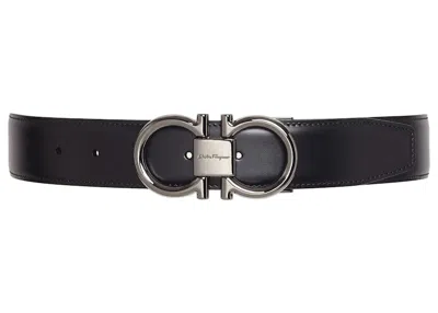 Pre-owned Ferragamo Reversible And Adjustable Gancini Belt In Black/hickory