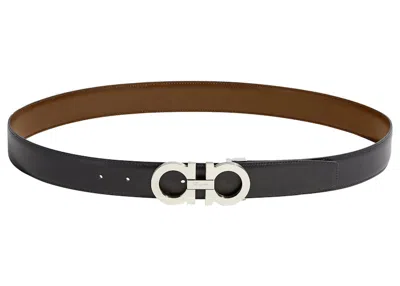 Pre-owned Ferragamo Reversible And Adjustable Gancini Belt In Black/radica