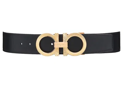 Pre-owned Ferragamo Reversible And Adjustable Gancini Belt In Black/rhinoceros Grey