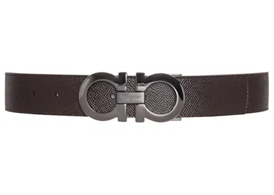 Pre-owned Ferragamo Reversible And Adjustable Gancini Belt In Black/testa Di Moro